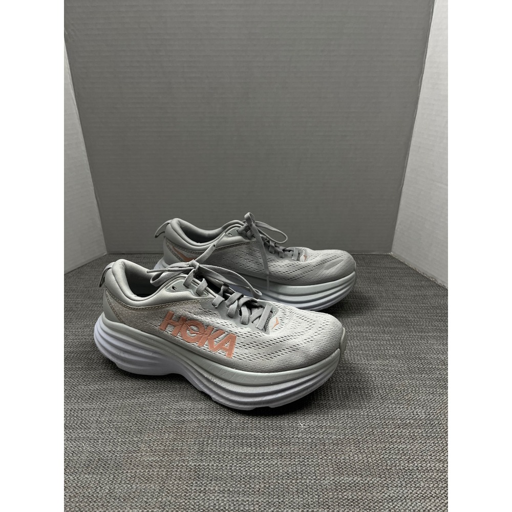 Hoka Bondi 8 Running Shoes Women's 7 Gray Harbor Mist Lunar Rock Sneaker